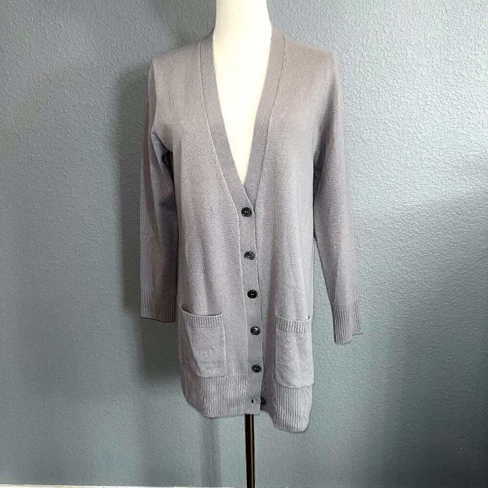 PURE COLLECTION 100% Cashmere Dusty Lavender Long Line Button Classic Cardigan 4
